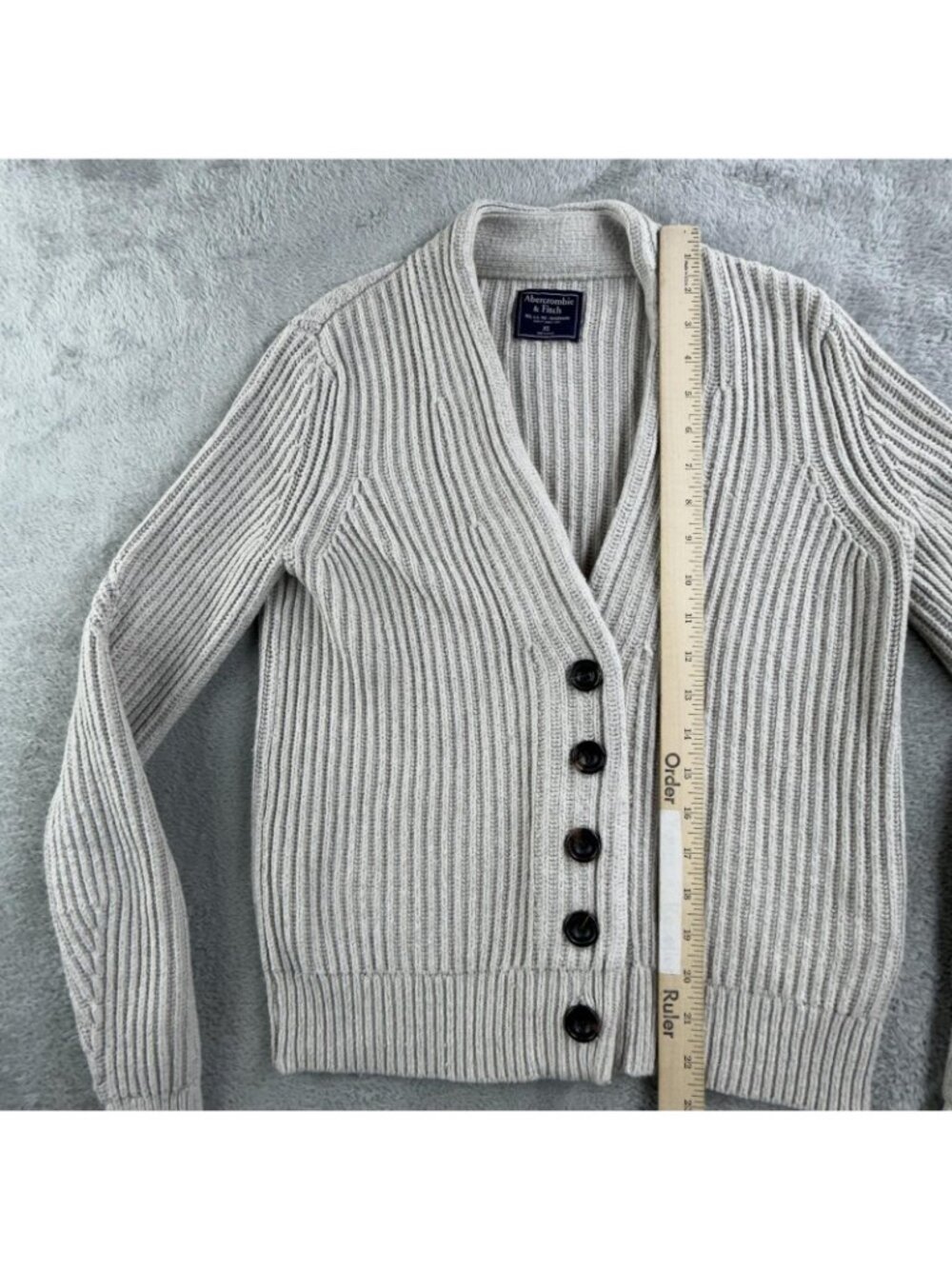 Abercrombie & Fitch Cardigan Sweater Womens XS Beige V Neck Button Chunky Knit - Picture 9 of 14